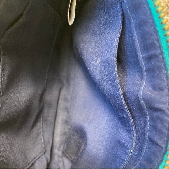 Banana Republic Colorblock Wristlet Aqua/Navy Golden Hardware Faux Leather 5” - Picture 8 of 12